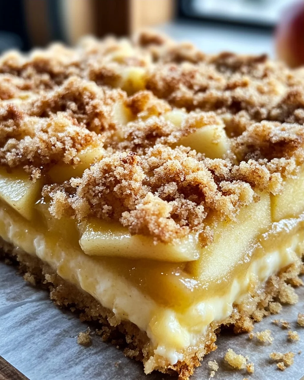 Apfelkuchen vom Blech - mit Pudding und knusprigen Streuseln
