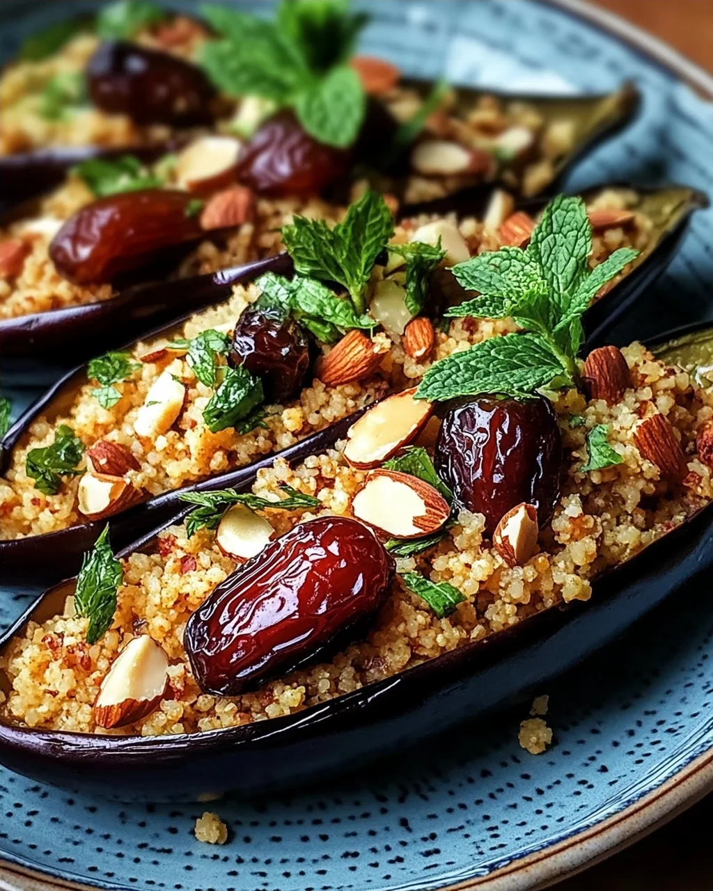 Auberginen mit Dattel-Mandel-Couscous und Minze