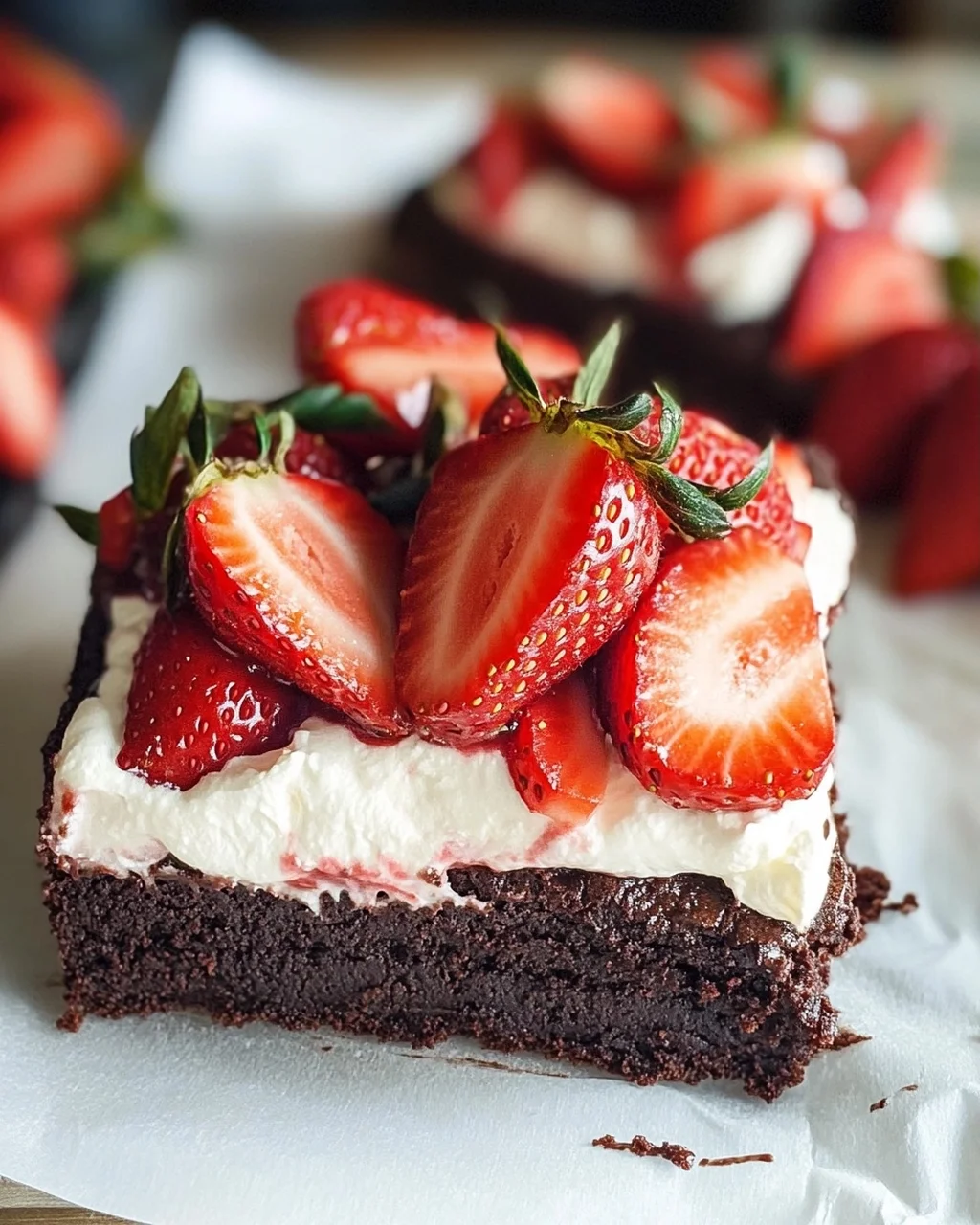 Brownie mit Mascarpone und Erdbeeren
