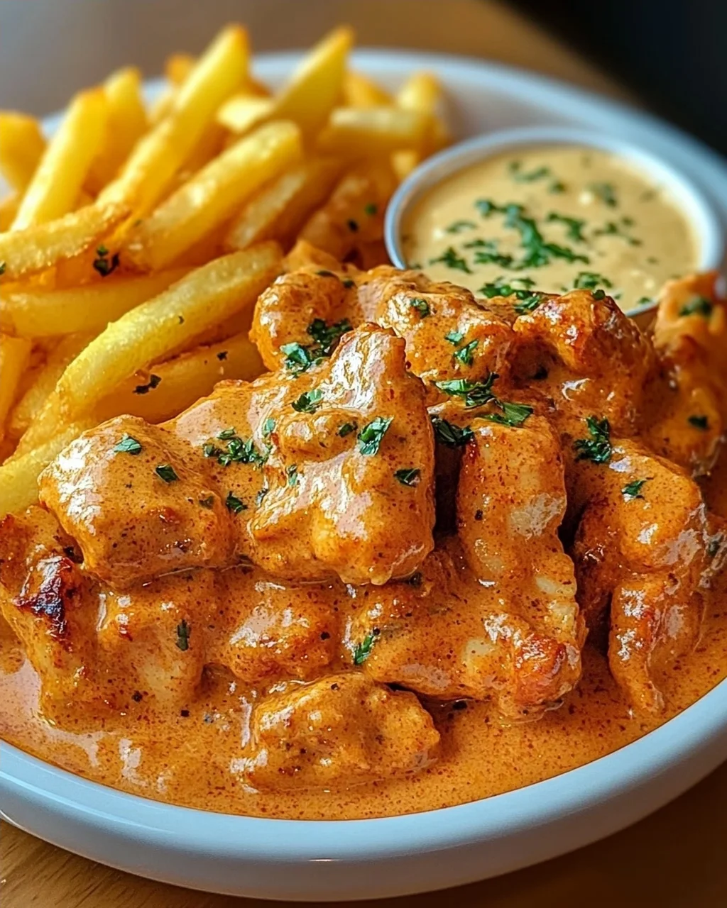 Butter Chicken mit Knoblauchsauce und Pommes – Lecker genießen!