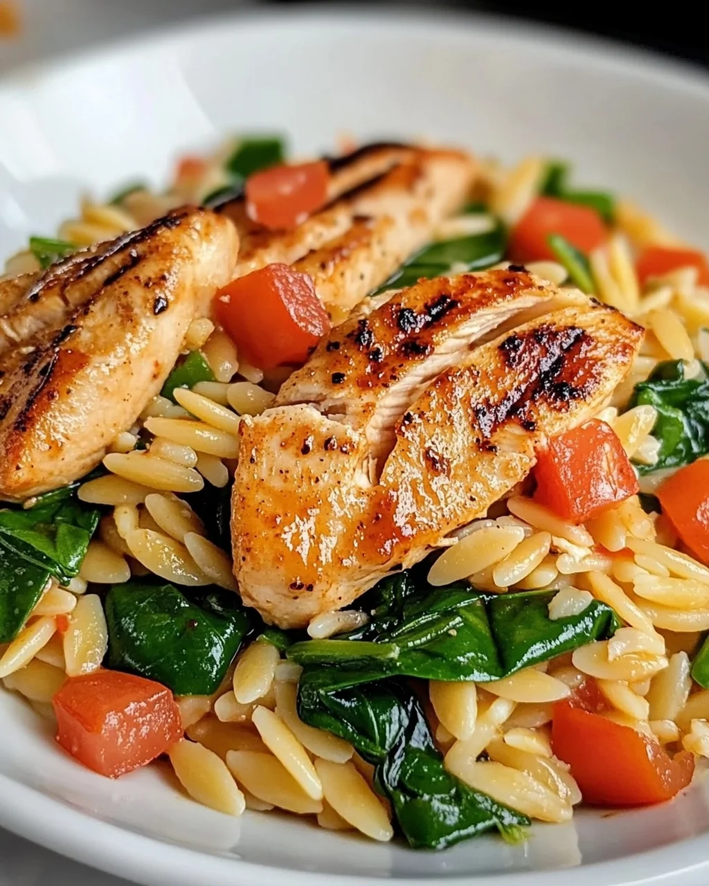 Cajun-Hühnchen Orzo mit Spinat für Eilige Köche