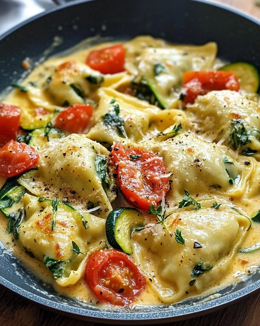 Cremige Maultaschenpfanne mit Zucchini und Tomaten genießen!
