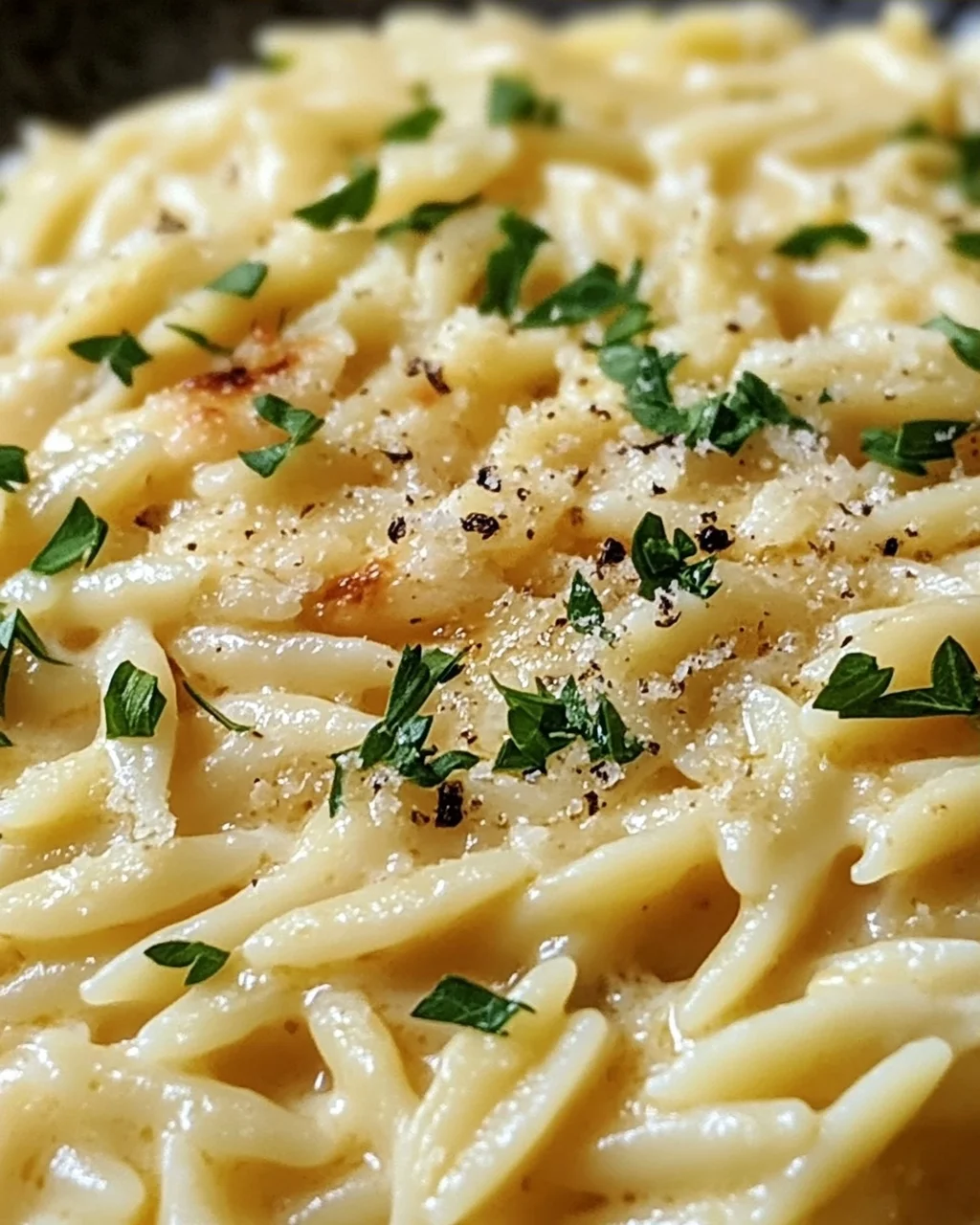 Cremige Orzo-Nudeln mit Knoblauch und Parmesan