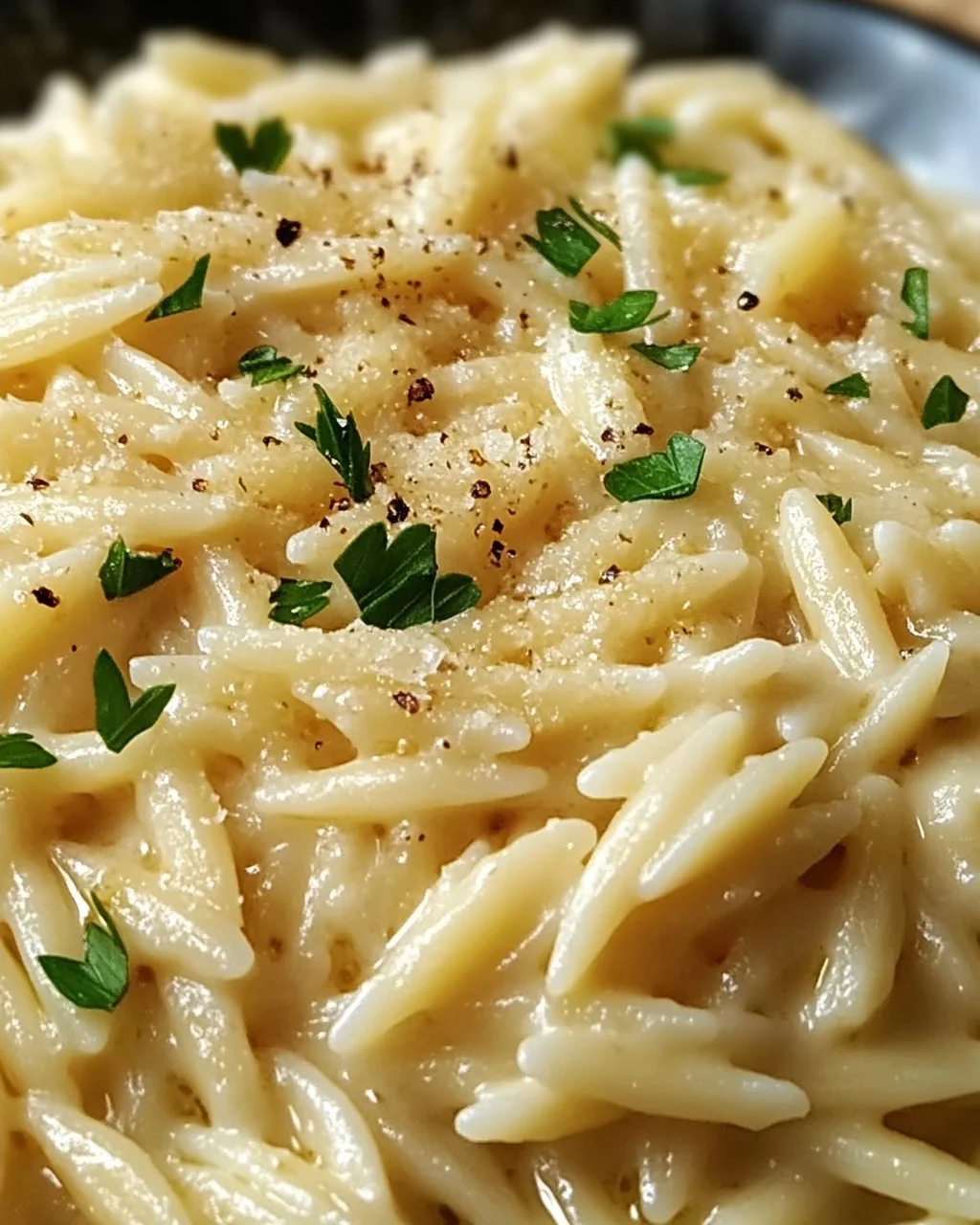 Cremige Orzo-Nudeln mit Knoblauch und Parmesan