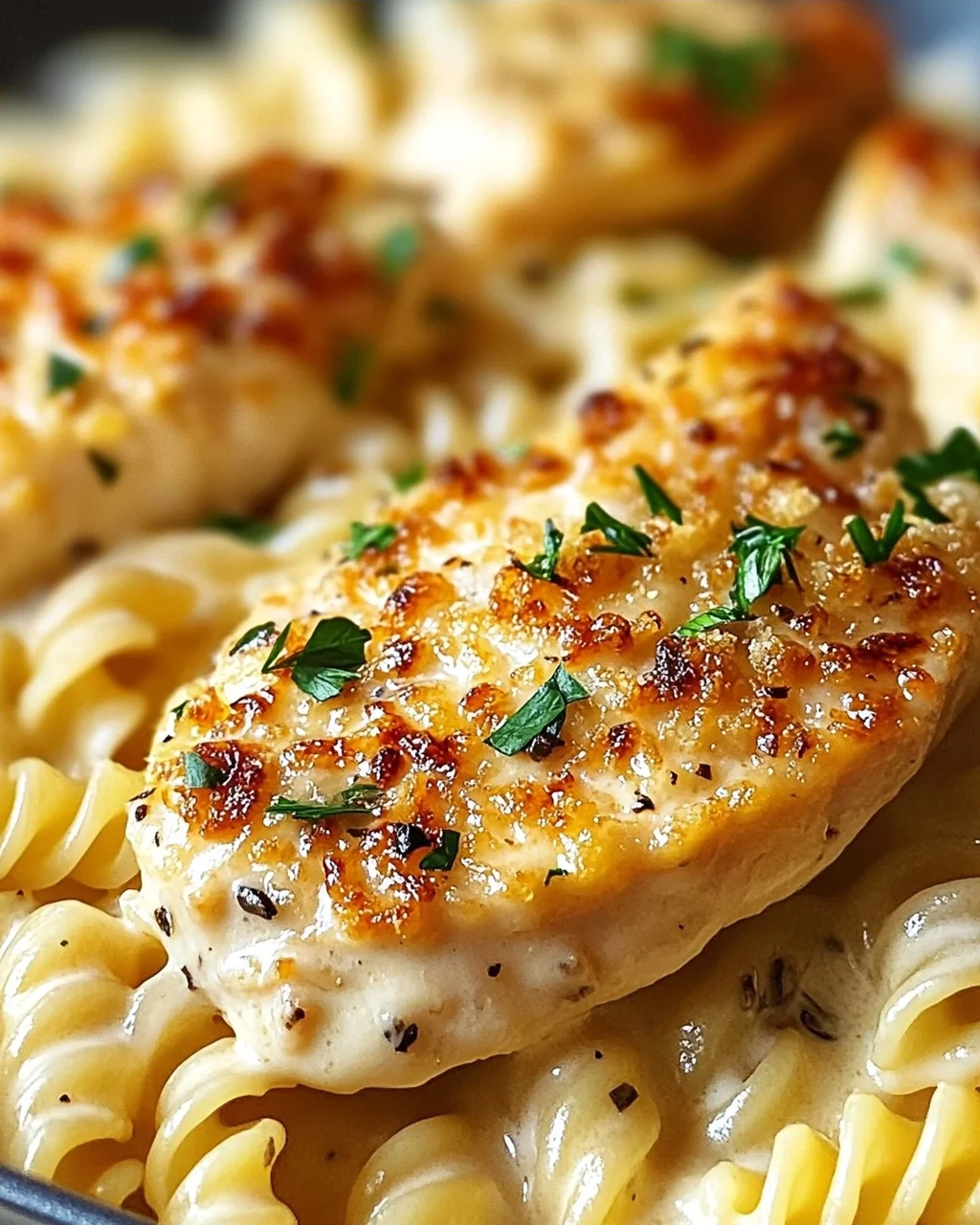 Cremiges Knoblauch-Parmesan Hähnchen & Käse-Twist Pasta