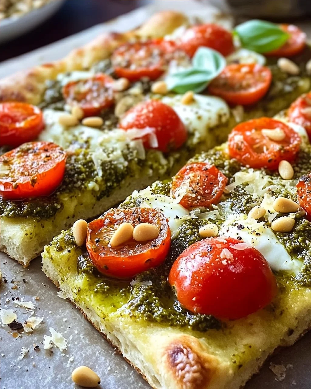 Die beste Focaccia mit Pesto und Tomaten