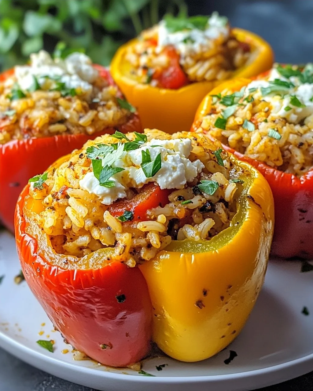 Gefüllte Paprika mit Reis und Feta Rezept einfach zubereiten