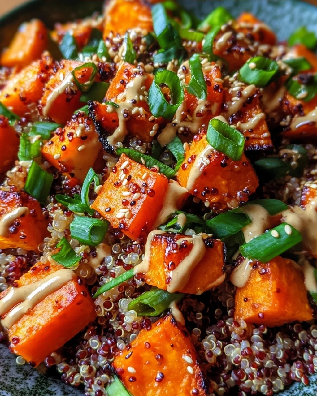 Gerösteter Süßkartoffel-Quinoa-Salat mit Sesam-Miso-Sauce