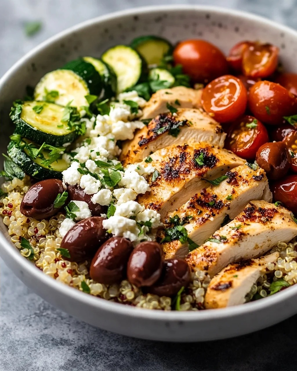 Griechische Hähnchen-Bowls mit Quinoa und Oliven - Einfach lecker!