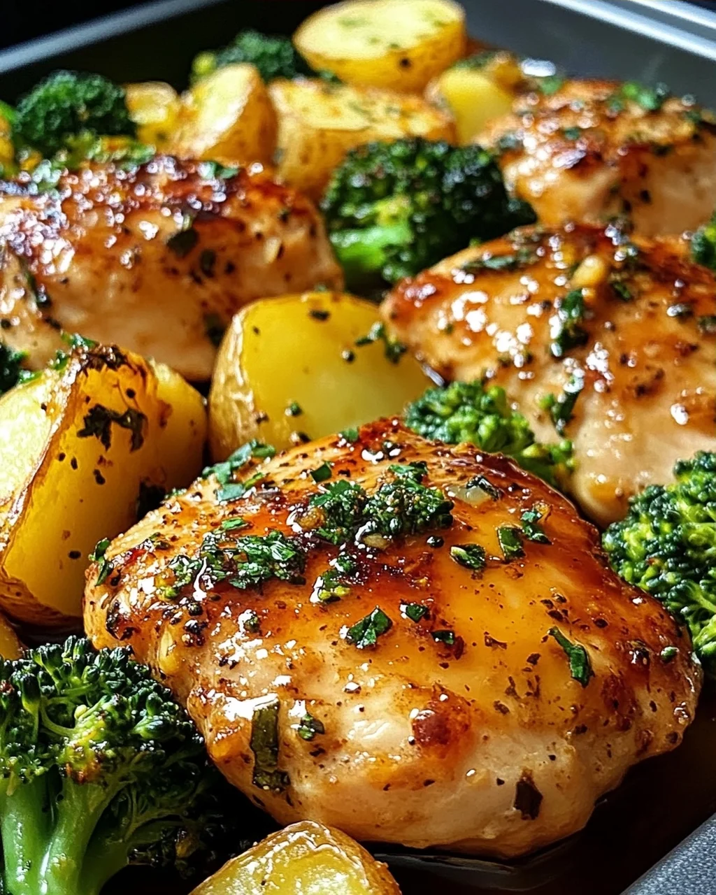 Honey-Garlic Chicken with Broccoli and Potatoes
