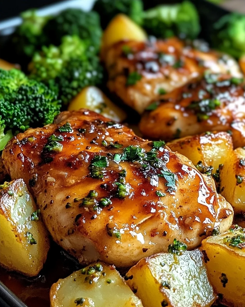 Honey-Garlic Chicken with Broccoli and Potatoes