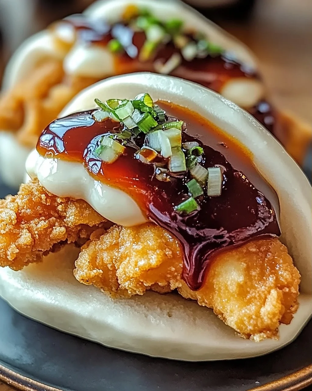 Klebende knusprige Hähnchen Bao-Brötchen selbstgemacht