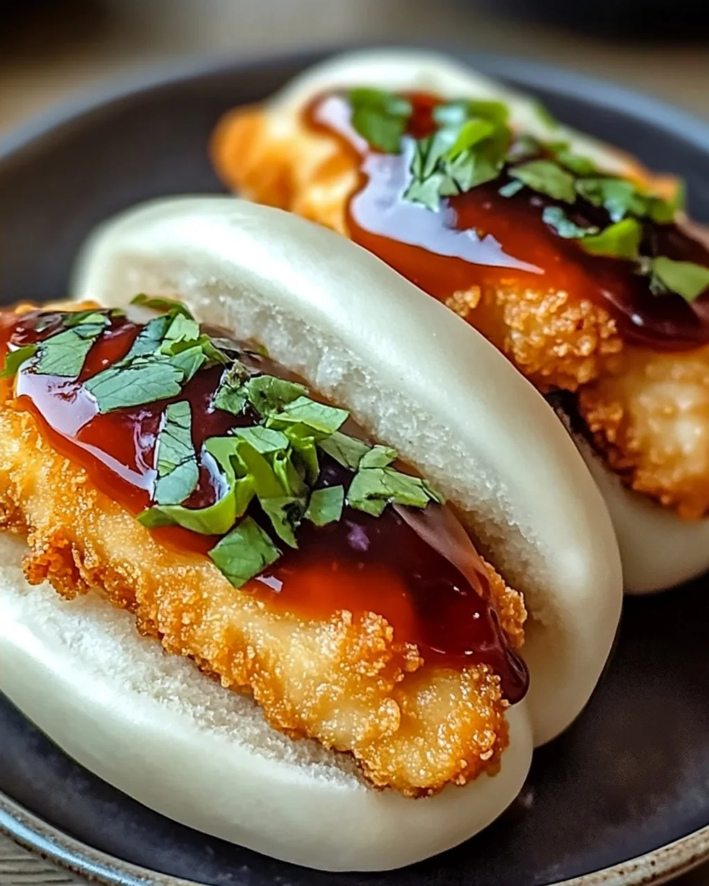 Klebende knusprige Hähnchen Bao-Brötchen selbstgemacht