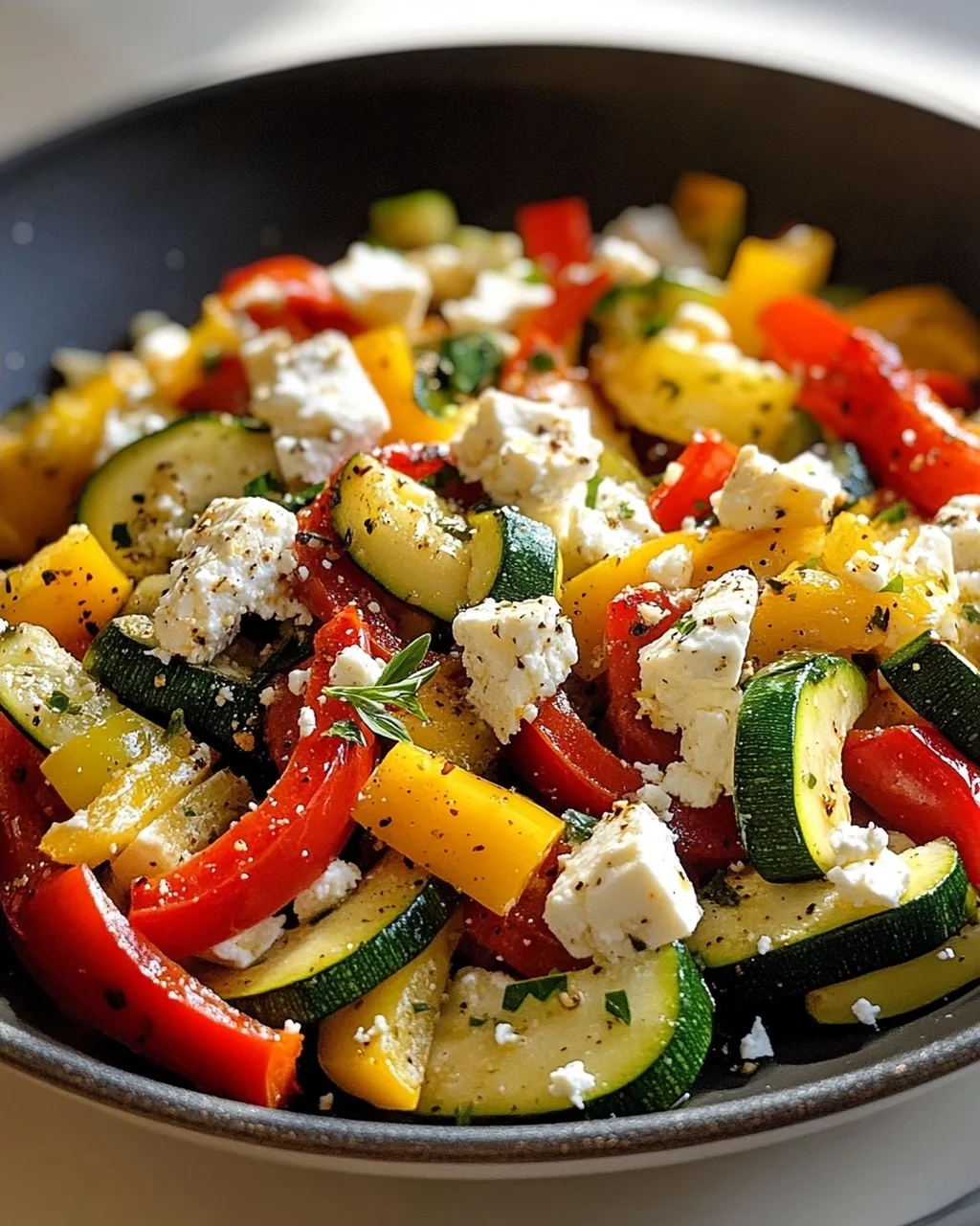 Leckere Feta Gemüse Pfanne mit Paprika und Zucchini