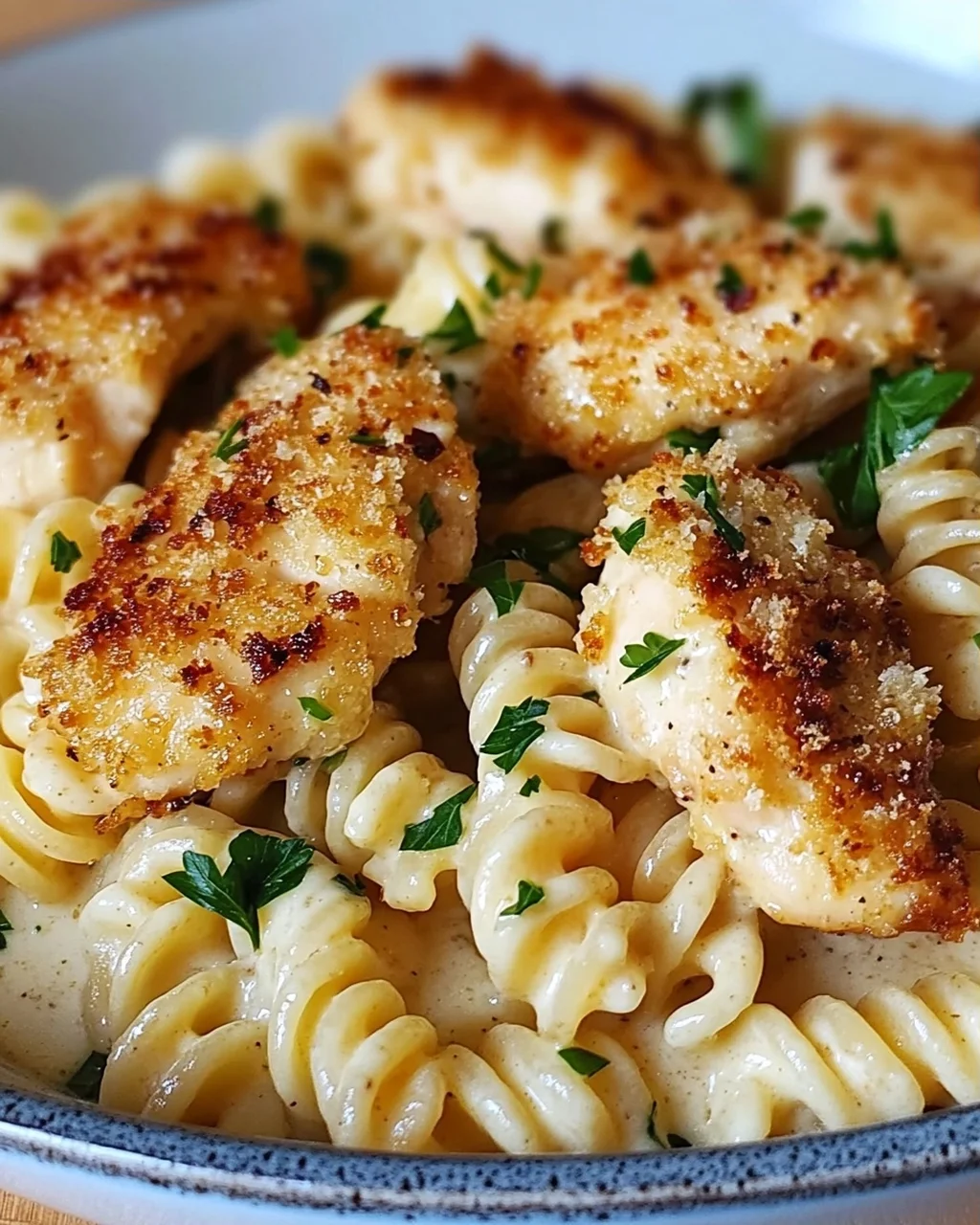 Leckere Knoblauch Parmesan Hähnchen Bites & cremige Rotini