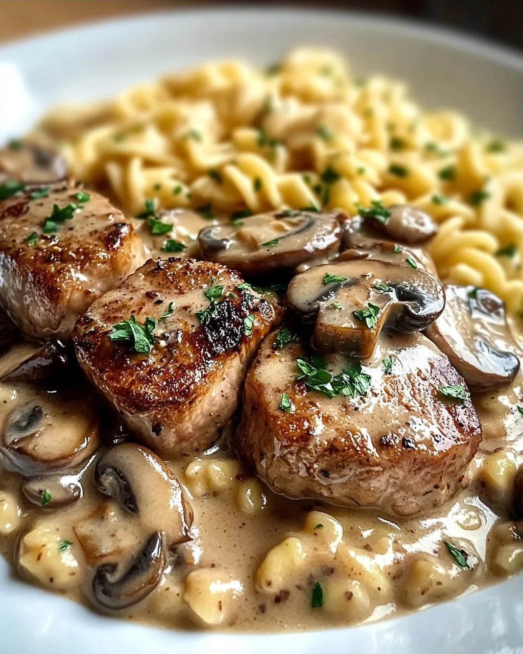 Medaillons in Champignon Rahmsoße mit Spätzle