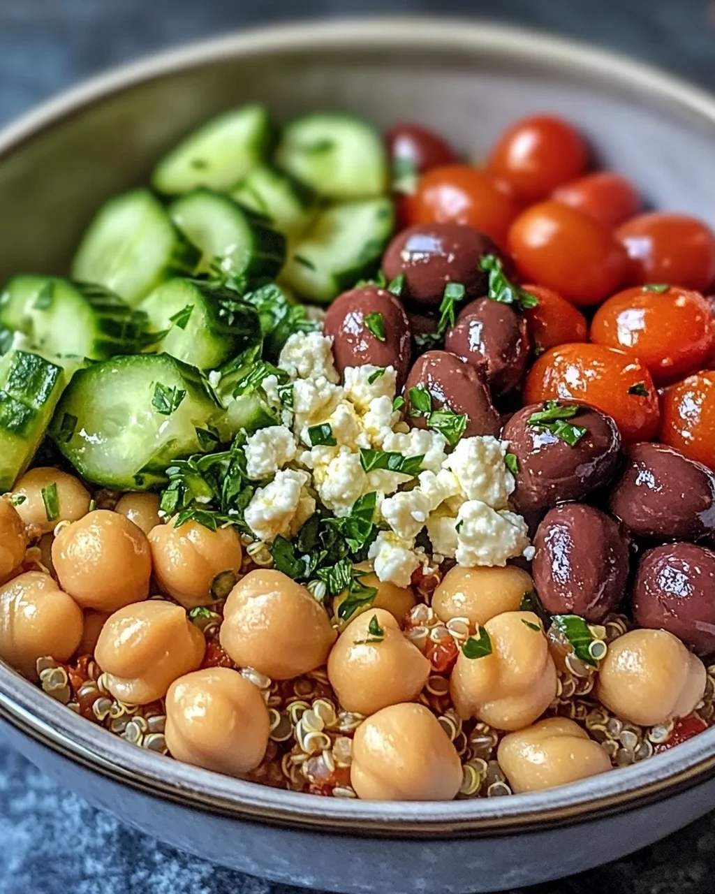 Mittelmeer Kichererbsen und Quinoa Kraftschüssel Spaß beim Kochen