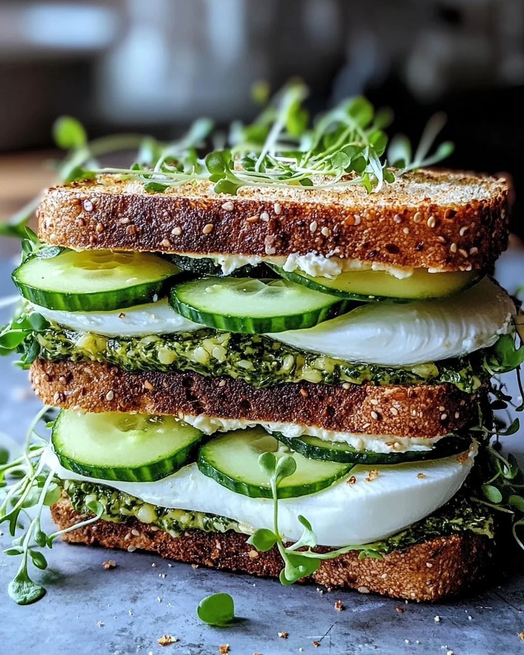 Mozzarella-Gurken-Sandwich mit Kresse