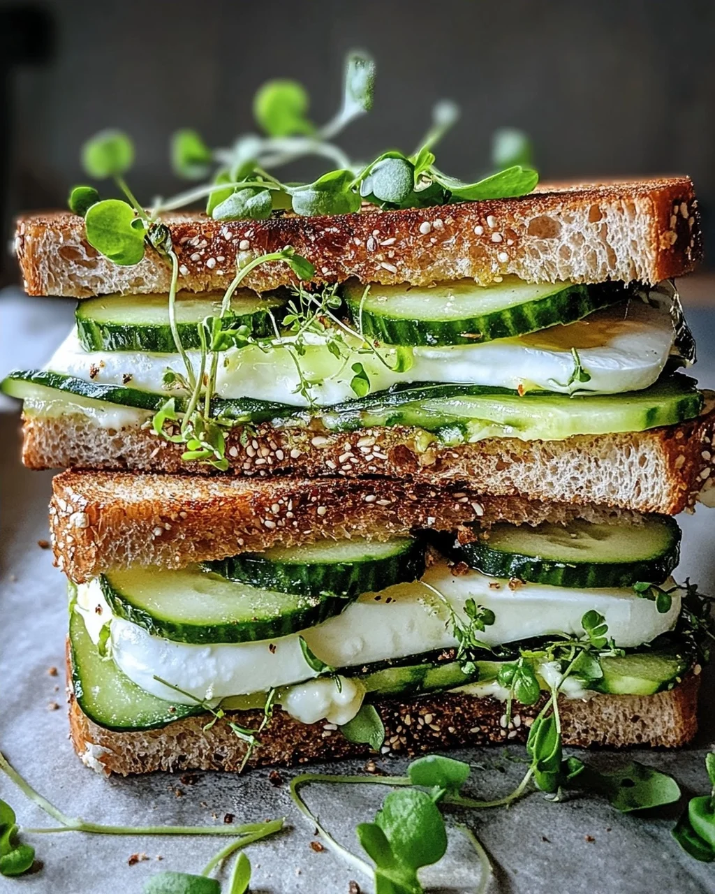 Mozzarella-Gurken-Sandwich mit Kresse