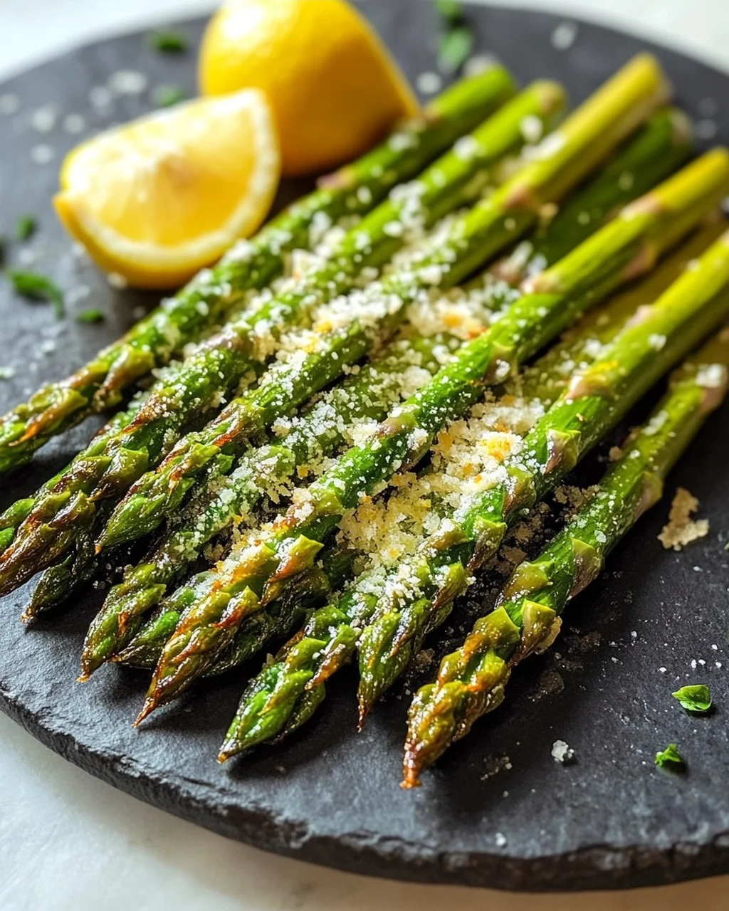 Ofengerösteter Grüner Spargel mit Parmesan und Zitrone