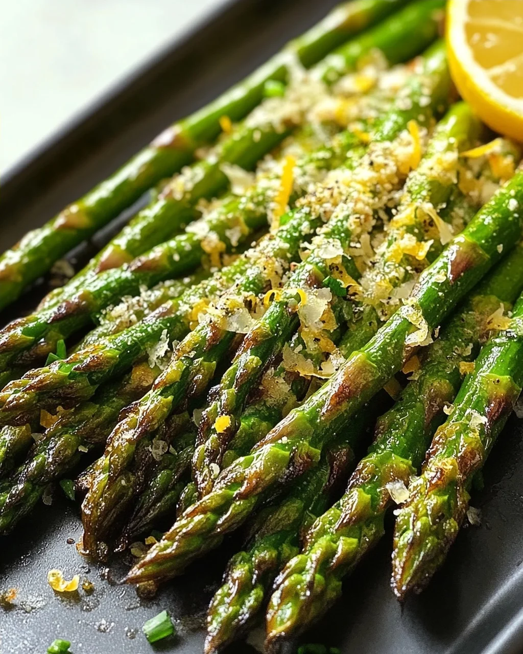 Ofengerösteter Grüner Spargel mit Parmesan und Zitrone