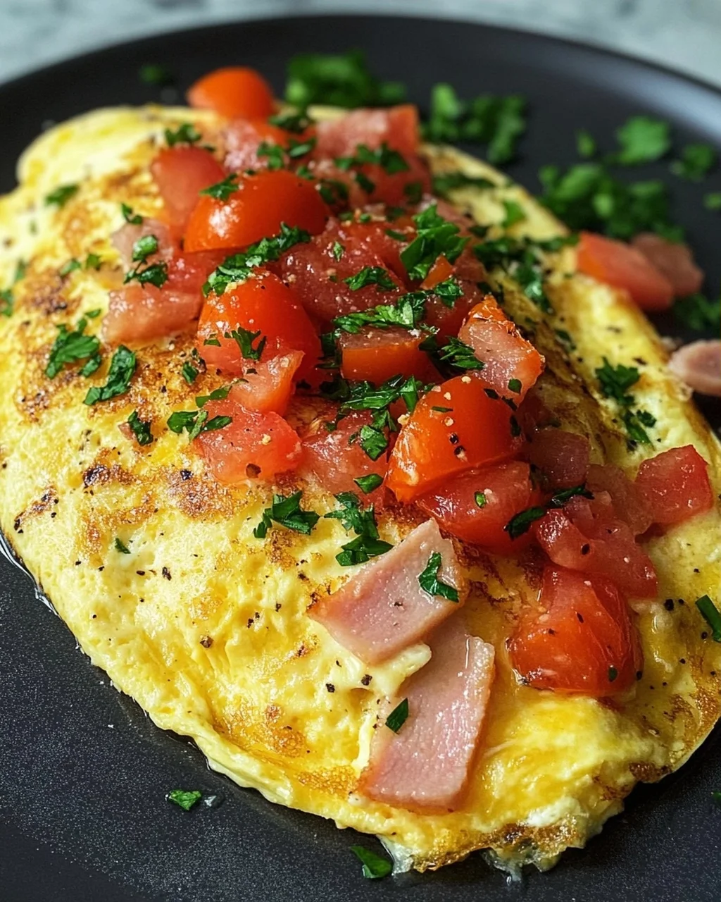 Omelette mit Schinken, Käse und Tomaten
