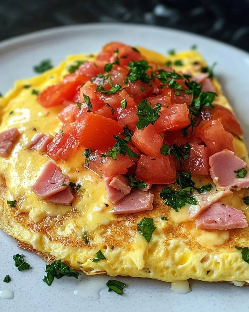 Omelette mit Schinken, Käse und Tomaten