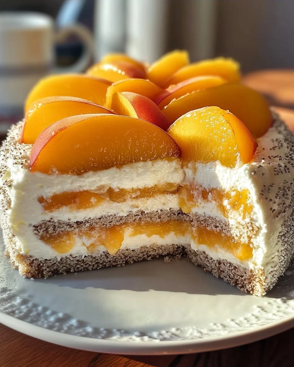 Pfirsichtorte mit Mohn