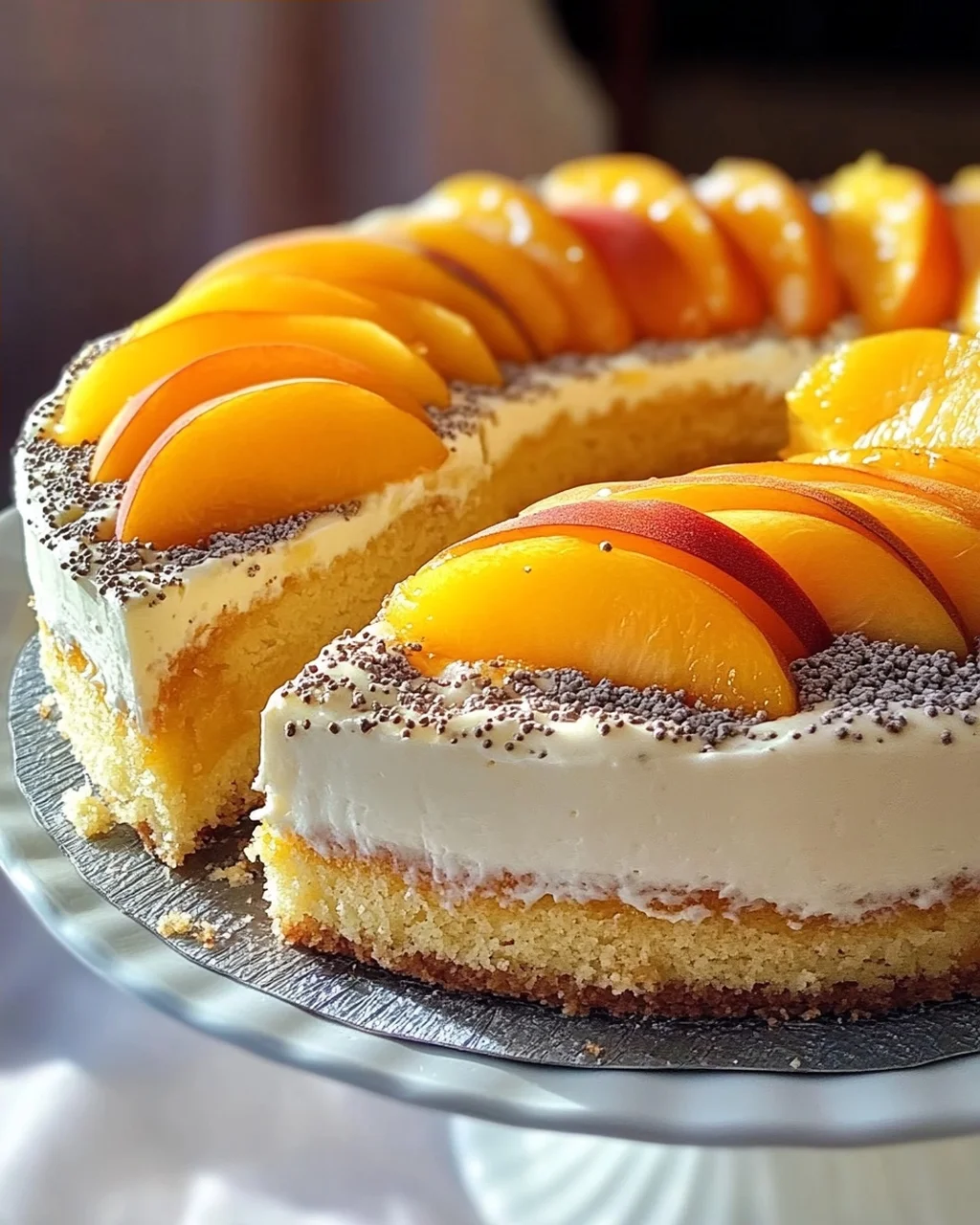 Pfirsichtorte mit Mohn