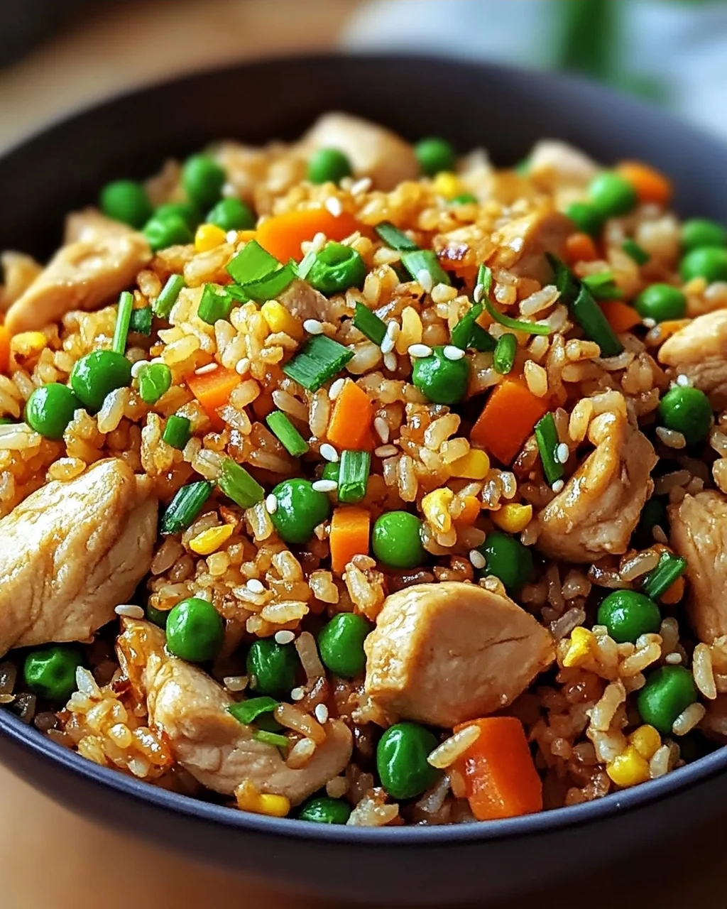 Proteinreicher gebratener Reis mit Hähnchen lecker und schnell