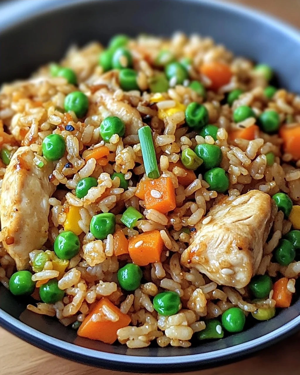 Proteinreicher gebratener Reis mit Hähnchen lecker und schnell
