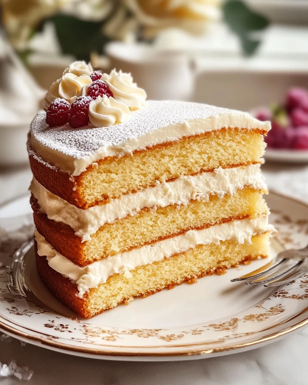 Schichtiger französischer Butterkuchen mit cremiger Füllung