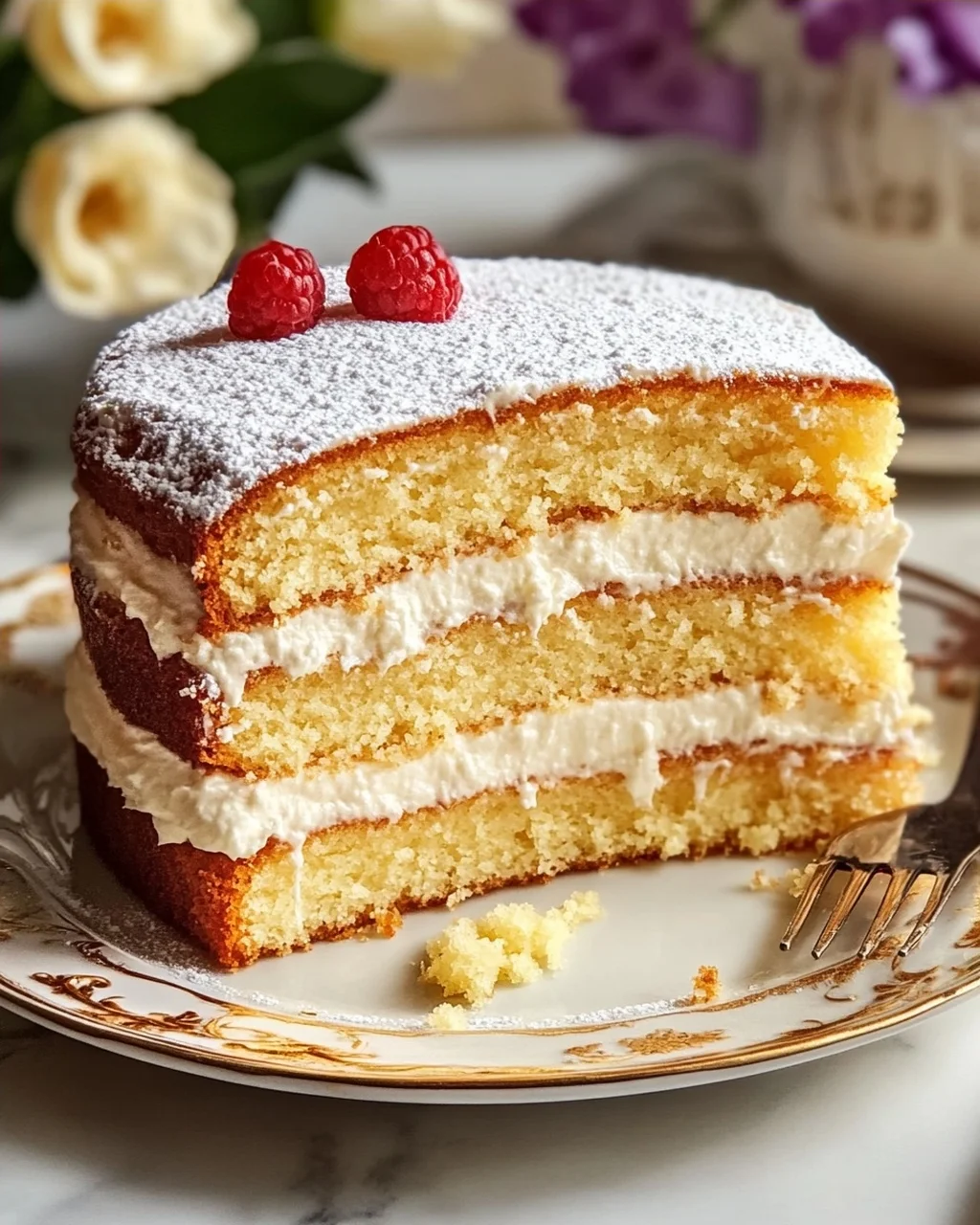 Schichtiger französischer Butterkuchen mit cremiger Füllung
