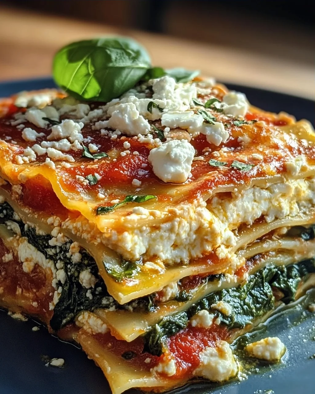 Spinatlasagne mit Feta und Tomaten