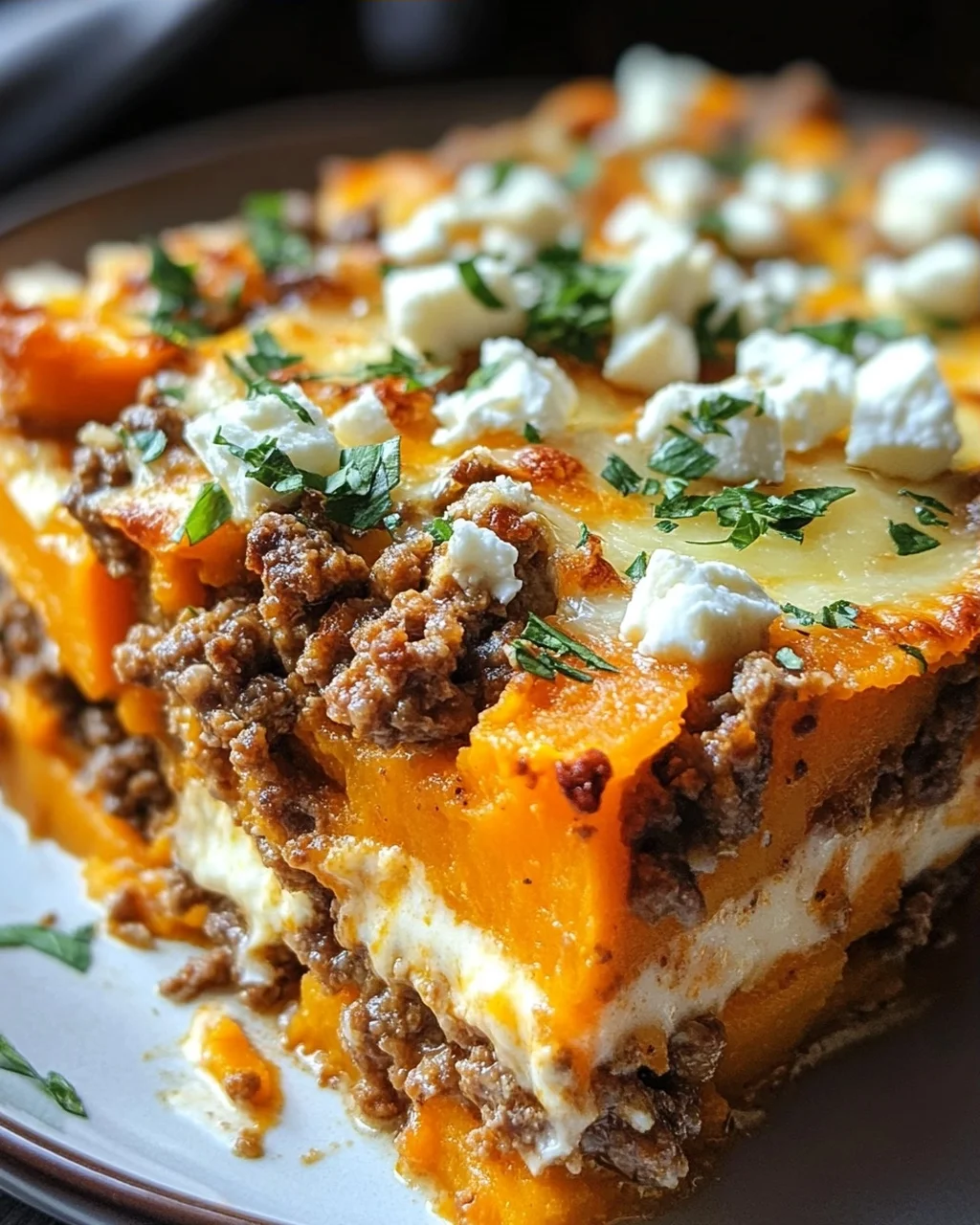 Süßkartoffel-Hackfleisch-Auflauf mit Feta