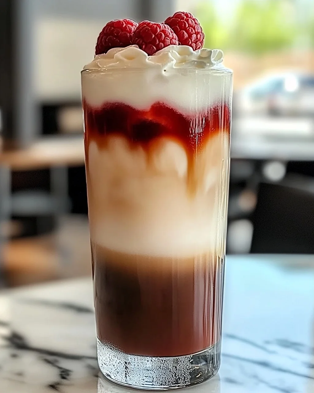 Vanille Himbeere Eiskaffee für heiße Tage