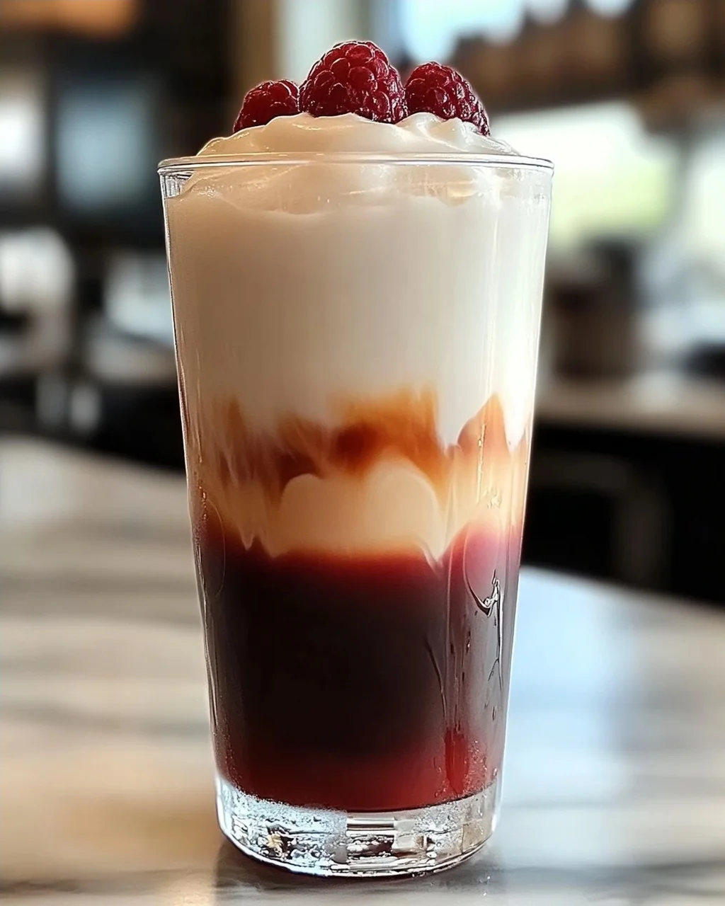 Vanille Himbeere Eiskaffee für heiße Tage