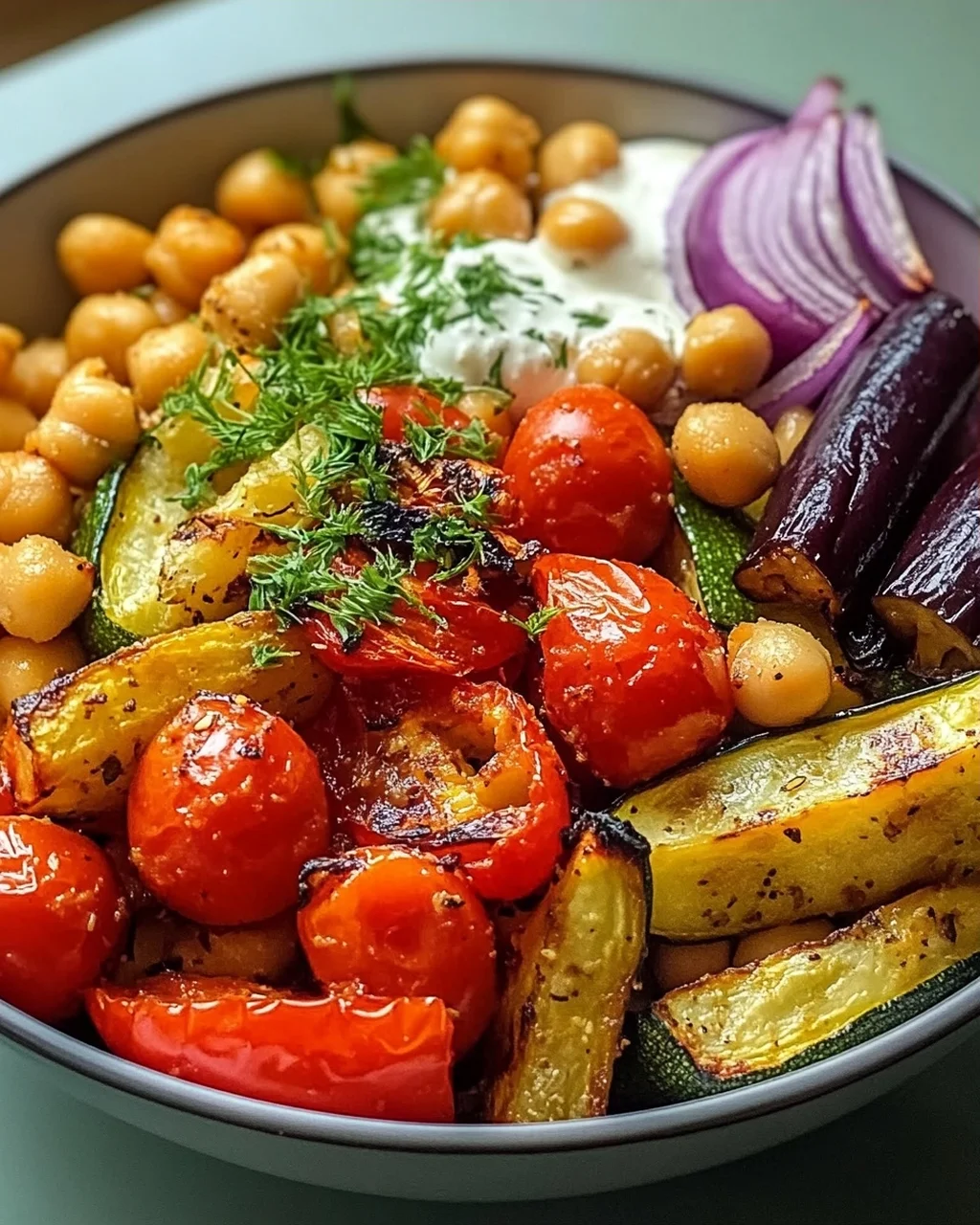Vegan Mediterranean Roasted Vegetables Bowl – Gesund & Lecker!