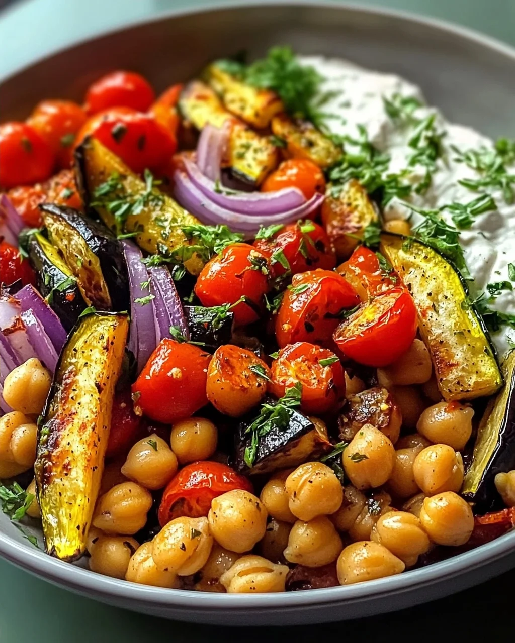 Vegan Mediterranean Roasted Vegetables Bowl – Gesund & Lecker!