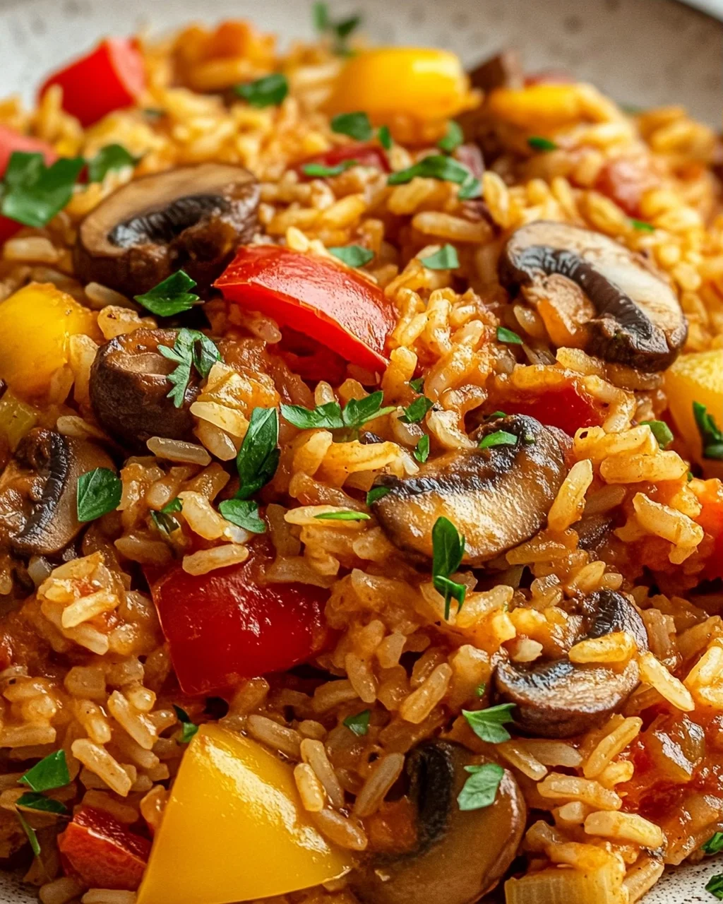 Vegetarisches Serbisches Reisfleisch mit Pilzen & Paprika