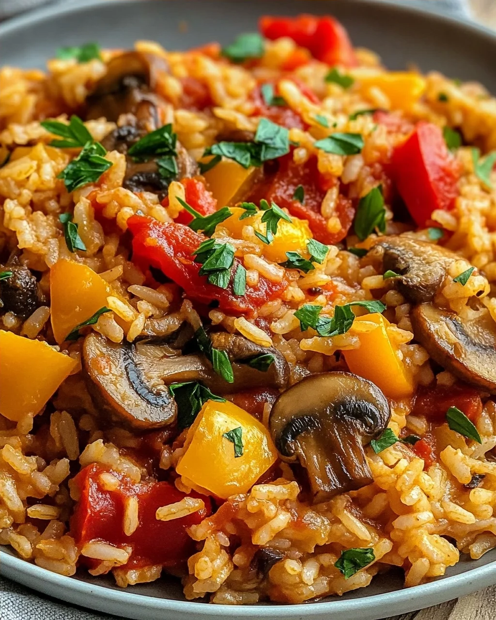 Vegetarisches Serbisches Reisfleisch mit Pilzen & Paprika